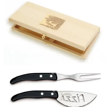 Set cutite pizza Claude Dozorme Berlingot maner rasina negru 2 piese cutie lemn fag imagine