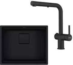 Set Franke chiuveta fragranite Kubus 2 KNG 110-52 Matte Black + baterie Active Twist Matte Black imagine