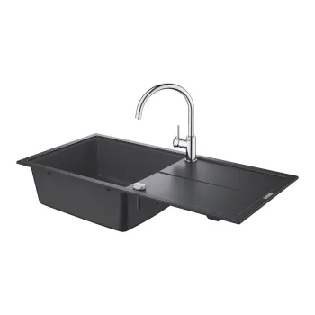 Set Grohe K400 chiuveta compozit 60-C 100/50 1.0 rev  1000x500mm  granite black si baterie BauClassic crom imagine