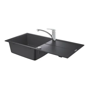 Set Grohe K400 chiuveta compozit 60-C 100/50 1.0 rev  1000x500mm  granite black si baterie Via crom imagine