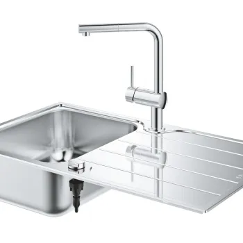 Set Grohe Minta chiuveta inox K500 45-S 86x50cm si baterie cu pipa extractibila crom imagine