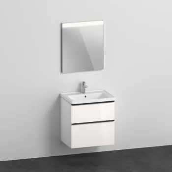 Set mobilier Duravit D-Neo cu dulap baza cu doua sertare 65x48cm alb lucios lavoar si oglinda cu iluminare imagine