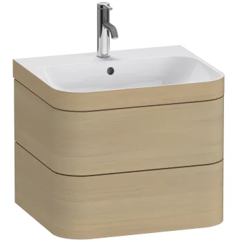 Set mobilier Duravit Happy D.2 Plus 60cm cu lavoar si dulap baza cu doua sertare furnir stejar mediteraneean imagine