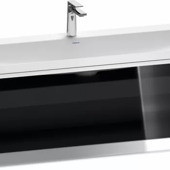 Set mobilier Duravit Vitrium cu lavoar dublu 120cm si dulap baza cu un sertar cu front sticla c-bonded iluminare interioara stejar terra imagine