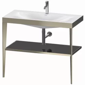 Set mobilier Duravit XViu cu lavoar 100cm consola metalica champagne mat si raft de sticla negru lucios imagine