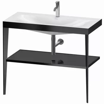 Set mobilier Duravit XViu cu lavoar 100cm consola metalica negru mat si raft de sticla negru lucios imagine