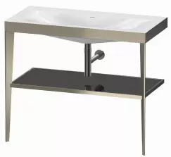 Set mobilier Duravit XViu cu lavoar 100cm fara orificiu baterie consola metalica champagne mat si raft de sticla negru lucios imagine