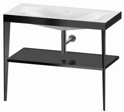 Set mobilier Duravit XViu cu lavoar 100cm fara orificiu baterie consola metalica negru mat si raft de sticla negru lucios imagine