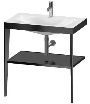 Set mobilier Duravit XViu cu lavoar 80cm consola metalica negru mat si raft de sticla negru lucios imagine