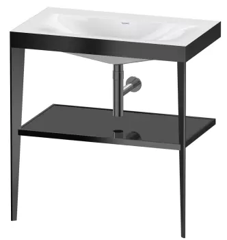 Set mobilier Duravit XViu cu lavoar 80cm fara orificiu baterie consola metalica negru mat si raft de sticla negru lucios imagine
