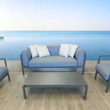 Set mobilier exterior Point Origin cu canapea cu 2 locuri 2 fotolii si masuta de cafea cadru gri aluminiu imagine