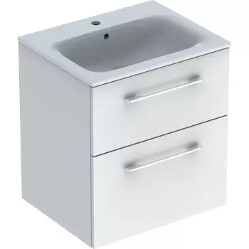 Set mobilier Geberit Selnova Square lavoar 60cm cu margine ingusta si dulap cu doua sertare alb lucios imagine