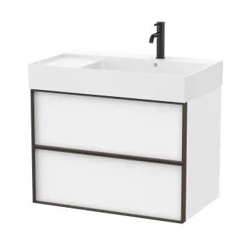 Set mobilier Roca Inspira cu lavoar orientare stanga si dulap baza cu doua sertare 80cm alb mat imagine