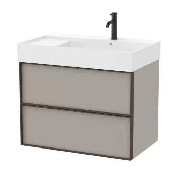 Set mobilier Roca Inspira cu lavoar orientare stanga si dulap baza cu doua sertare 80cm gri nisip imagine