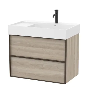 Set mobilier Roca Inspira cu lavoar orientare stanga si dulap baza cu doua sertare 80cm pin alb imagine