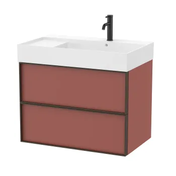 Set mobilier Roca Inspira cu lavoar orientare stanga si dulap baza cu doua sertare 80cm rosu terracota imagine