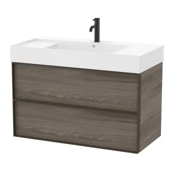 Set mobilier Roca Inspira cu lavoar si dulap baza cu doua sertare 100cm maro magnolia imagine