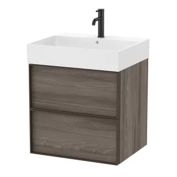 Set mobilier Roca Inspira cu lavoar si dulap baza cu doua sertare 60cm maro magnolia imagine