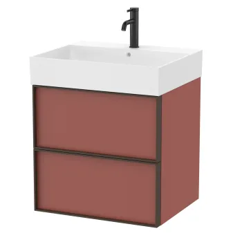 Set mobilier Roca Inspira cu lavoar si dulap baza cu doua sertare 60cm rosu terracota imagine