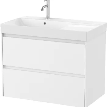 Set mobilier Roca Ona cu dulap baza cu doua sertare 80cm si lavoar asimetric orientare dreapta alb mat imagine