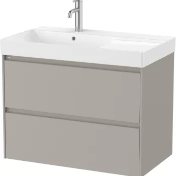 Set mobilier Roca Ona cu dulap baza cu doua sertare 80cm si lavoar asimetric orientare dreapta gri mat imagine