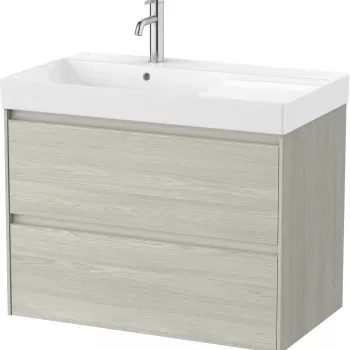 Set mobilier Roca Ona cu dulap baza cu doua sertare 80cm si lavoar asimetric orientare dreapta stejar alb imagine