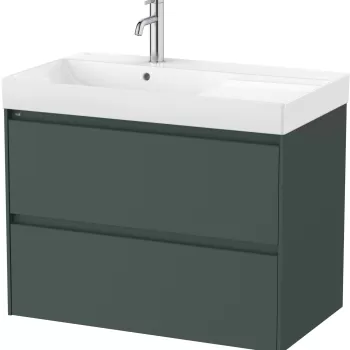 Set mobilier Roca Ona cu dulap baza cu doua sertare 80cm si lavoar asimetric orientare dreapta verde mat imagine