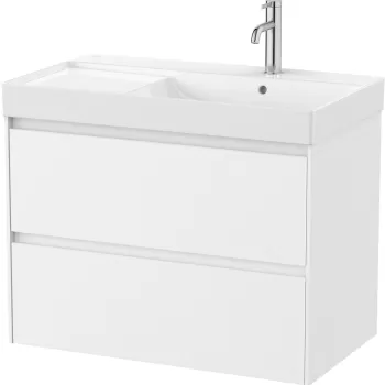 Set mobilier Roca Ona cu dulap baza cu doua sertare 80cm si lavoar asimetric orientare stanga alb mat imagine