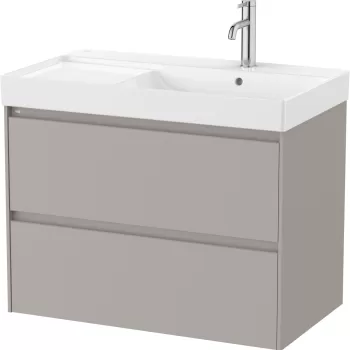 Set mobilier Roca Ona cu dulap baza cu doua sertare 80cm si lavoar asimetric orientare stanga gri mat imagine