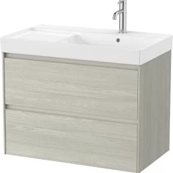 Set mobilier Roca Ona cu dulap baza cu doua sertare 80cm si lavoar asimetric orientare stanga stejar alb imagine