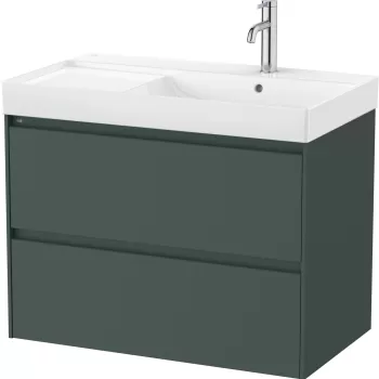 Set mobilier Roca Ona cu dulap baza cu doua sertare 80cm si lavoar asimetric orientare stanga verde mat imagine