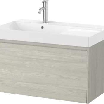 Set mobilier Roca Ona cu dulap baza cu un sertar 80cm si lavoar asimetric orientare dreapta stejar alb imagine