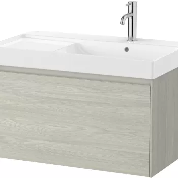 Set mobilier Roca Ona cu dulap baza cu un sertar 80cm si lavoar asimetric orientare stanga stejar alb imagine