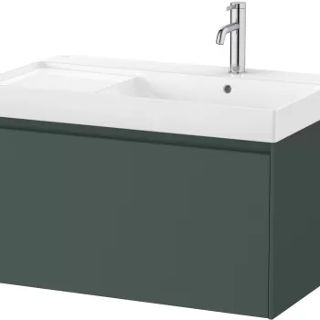 Set mobilier Roca Ona cu dulap baza cu un sertar 80cm si lavoar asimetric orientare stanga verde mat imagine