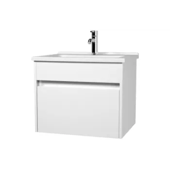 Set mobilier Vitra S50+ dulap baza cu 1 sertar alb lucios sifon si lavoar 60cm imagine