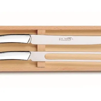 Set tacamuri Claude Dozorme Classic Le Thiers 2P Carving cutit + furculita maner inox lucios 2 piese cutie lemn fag imagine