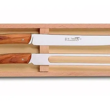 Set tacamuri Claude Dozorme Classic Le Thiers 2P Carving cutit + furculita maner lemn maslin 2 piese cutie lemn fag imagine