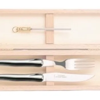 Set tacamuri Claude Dozorme Laguiole  maner argintiu  2 piese  cutie lemn fag imagine