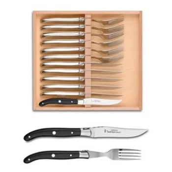 Set tacamuri Claude Dozorme Laguiole maner lemn abanos bolster inox 12 piese cutie lemn fag imagine