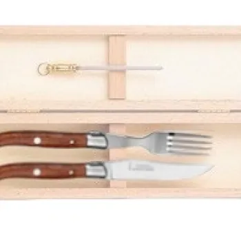 Set tacamuri Claude Dozorme Laguiole  maner lemn exotic  2 piese  cutie lemn fag imagine