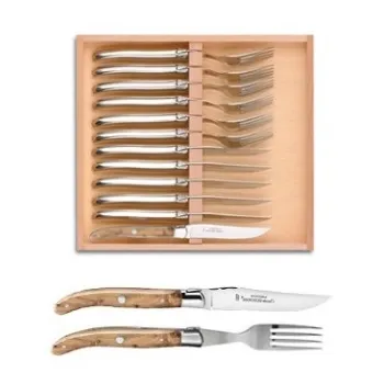 Set tacamuri Claude Dozorme Laguiole maner lemn ienupar bolster inox 12 piese cutie lemn fag imagine