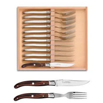 Set tacamuri Claude Dozorme Laguiole maner lemn trandafir bolster inox 12 piese cutie lemn fag imagine