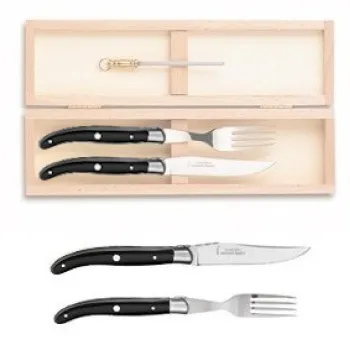 Set tacamuri Claude Dozorme Laguiole maner rasina negru 2 piese cutie lemn fag imagine