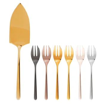 Set tacamuri Sambonet Linear Mix & Play cu 6 furculite desert si paleta servire  inox multicolor imagine