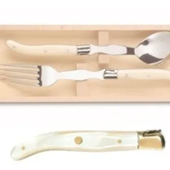 Set tacamuri servire Claude Dozorme Laguiole maner rasina ivory bolster inox 2 piese cutie lemn fag imagine