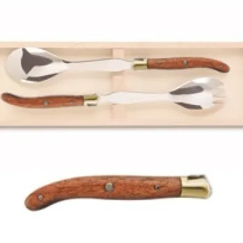 Set tacamuri servire salata Claude Dozorme Laguiole maner lemn exotic bolster alama 2 piese cutie lemn fag imagine