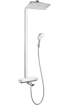 Showerpipe Hansgrohe Raindance Select E 360 cu baterie cada Ecostat Select finisaj alb/crom imagine
