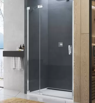 Usa de dus batanta cu parte fixa Sanswiss Cadura 140cm stanga sticla securizata transparenta 6mm profil slefuit lucios imagine