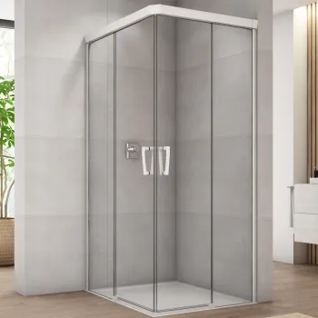 Usa de dus culisanta cu parte fixa Ronal (SanSwiss) Cadura CAE2G 90cm  orientare stanga  sticla AquaPerle 6mm  profil alb mat imagine