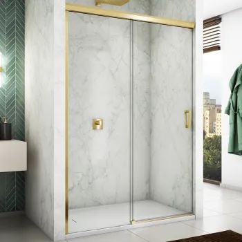 Usa de dus culisanta Ronal (SanSwiss) Cadura CAS2D 140cm  orientare dreapta  sticla AquaPerle 6mm  profil auriu imagine